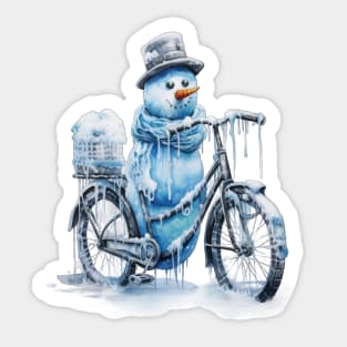 Snowman On A Bicycle Sticker